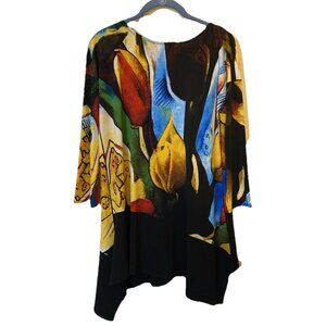 Loggia Long Sleeve Stretch Tulip Hem Stained Glass Tunic Blouse Size M Artsy